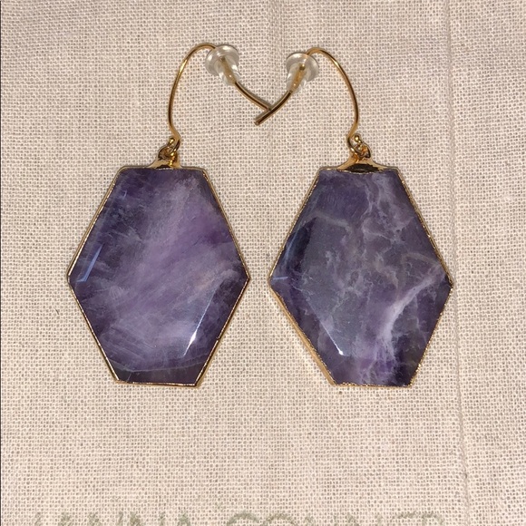 Purple Hexagon Earrings - Picture 3 of 4